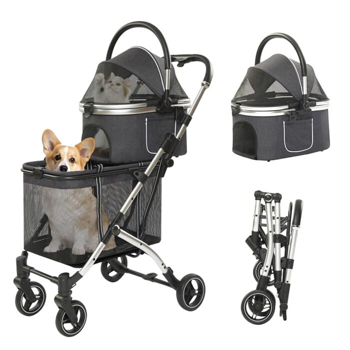 Візок для собак 3-в-1 до 24 кг, складний, для маленьких собак та котів, візок-кіндерваген для собак