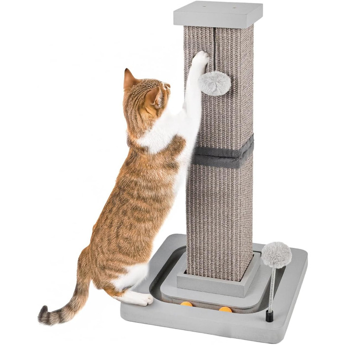 Котячий стовпчик для дряпання Carla з іграшками - інтерактивна котяча іграшка для самостійних занять. Висота 82 см, діаметр 20 см. (Антрацит, 33 x 33 x 67 см)
