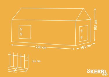 Вольєр для кроликів і курей Kerbl з сонцезахистом, металевий, 220x103x103 см, відстань між прутами 3,6 см