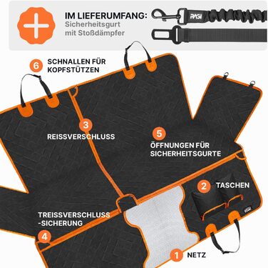Водонепроникний захист для автосидіння собаки RAGI - 4в1: килимок, захист заднього сидіння, з кріпленням, стійкий до подряпин та ковзання. Підходить для всіх авто