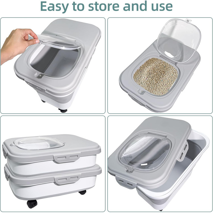 Складаний контейнер для корму для собак та котів, 8 кг, з колесами, сірий