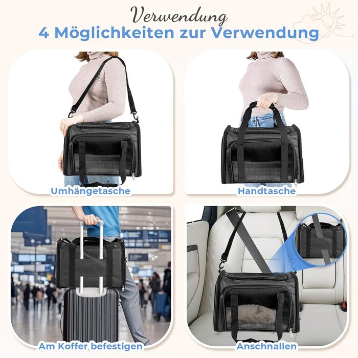 Транспортна сумка для кота/собаки до 5 кг, сіра, 43 x 28 x 28 см