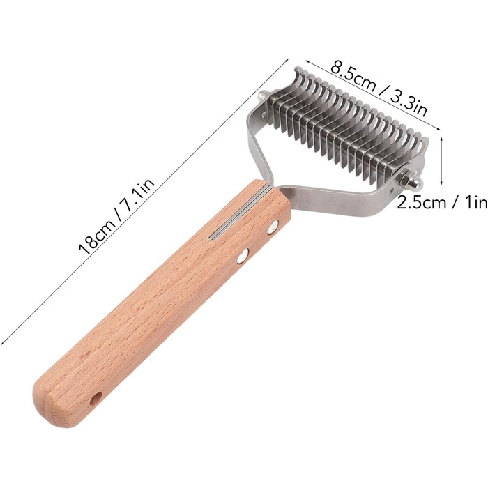 Гребінець для видалення підшерстка для тварин з нержавіючої сталі, двосторонній, з закругленими зубцями, зручна ручка з антиковзким дерев'яним покриттям, для всіх порід