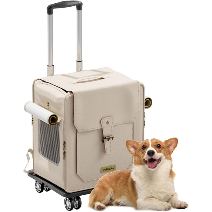 Рюкзак для тварин Galatée з колесами, візок для домашніх тварин, сумка для подорожей з собакою знімні колеса, рюкзак для собак з сітковими вентиляційними вікнами (білий)