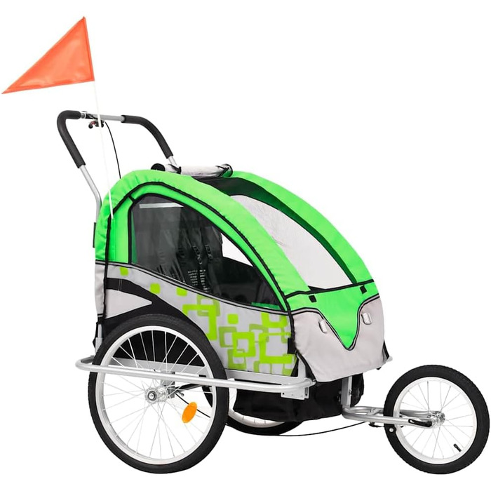 Причіп для собак та дітей 2-в-1: велосипедний причіп та візок, зелено-сірий. Для покупок, подорожей, велопрогулянок. Швидкий монтаж