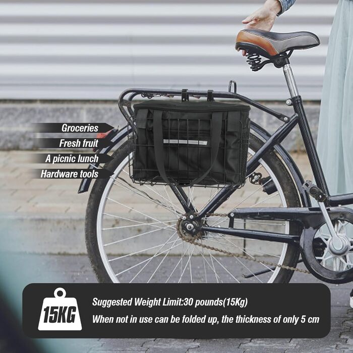Складна корзина для велосипеда Spesh з нейлоновим внутрішнім мішком. Знімне дротяне плетіння, вантажопідйомність до 20 кг
