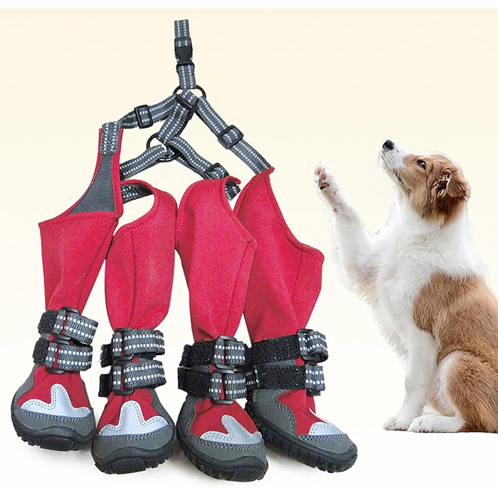 Водонепроникний зимовий одяг для собак (маленьких та середніх порід) - теплий костюм з чоботами та підтяжками (червоний, 40 см)