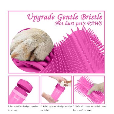 Миска-мийка для лап собак з 3 вбиральними рушниками та щіткою для миття – рожева, велика