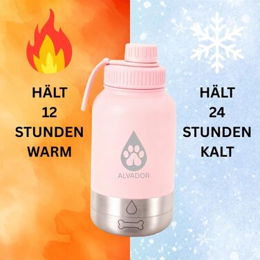 Поїлка для собак на прогулянці 1000 мл з мішечком, 4-в-1 ізотермічна фляга з нержавіючої сталі, не протікає, BPA-free з мисками для води та корму, аксесуари для собак (Рожева)