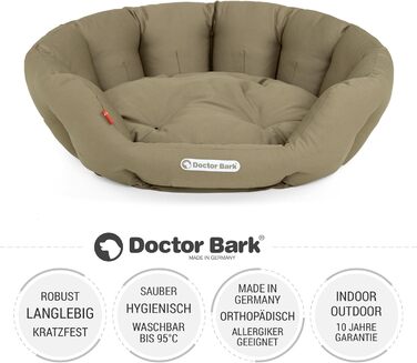 Кругле ліжко для собак Doctor Bark - м'яке собаче гніздочко для середніх собак з ортопедичною подушкою та іграшкою-кісткою. Можна прати до 95°C. Зроблено в Німеччині (L - 60x50 см, золотисто-коричневий)