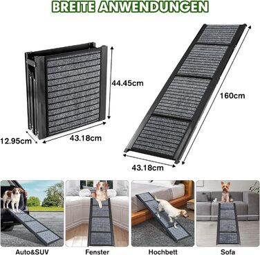 Рампа для собак у машину, складана, 160 см, з антиковзким покриттям, для легкових автомобілів, вантажівок та SUV, до 90 кг