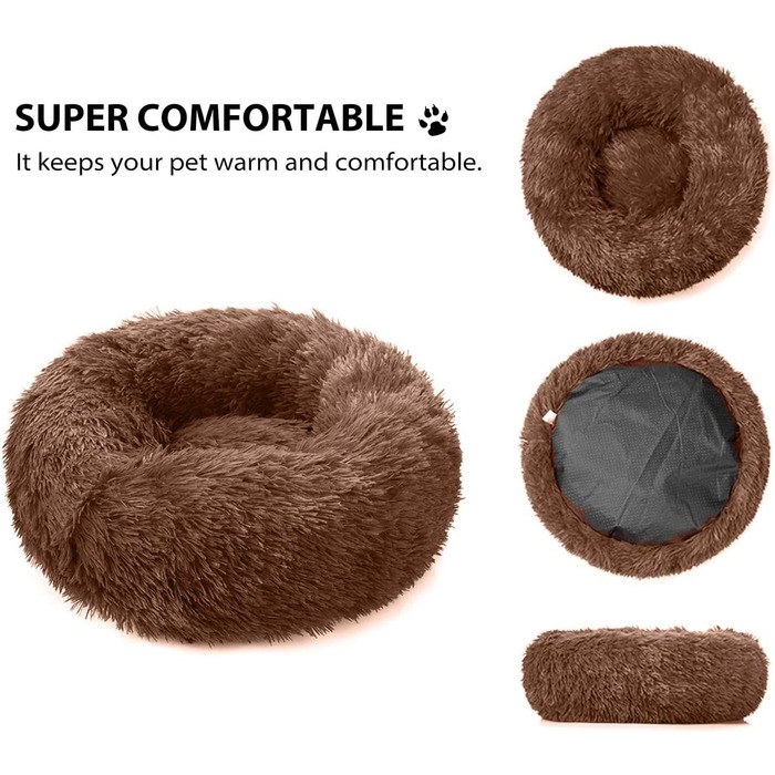 М'яке ліжко для собак та котів PETCUTE - кругленьке, мите, коричневе