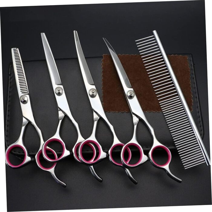 Набір для грумінгу домашніх тварин Mipcase з нержавіючої сталі: ножиці, гребінець, ножиці з прямим та вигнутим лезом, ножиці з зубчастим лезом