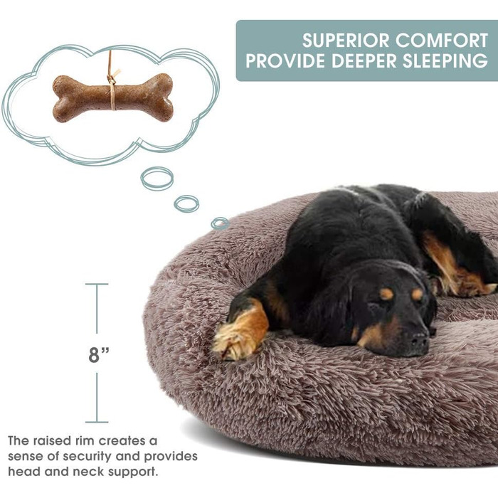 М'яке ліжко для кота/собаки у вигляді пончика, заспокійлива, комфортна, з товстим наповнювачем, з подушкою, для затишку, миється, кругла, плюшеве диван-лежанка для собак (90см, Кофе)