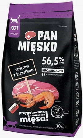 Сухий корм для котів Pan Mięsko з телятиною та креветками, маленькі гранули S, 10 кг