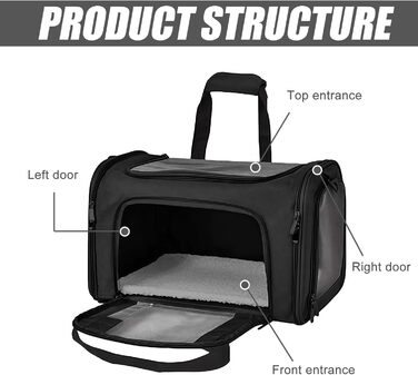Транспортна переноска для котів WIYETY: переноска-торба для котів та маленьких собак, 3-6 кг, чорна, складана