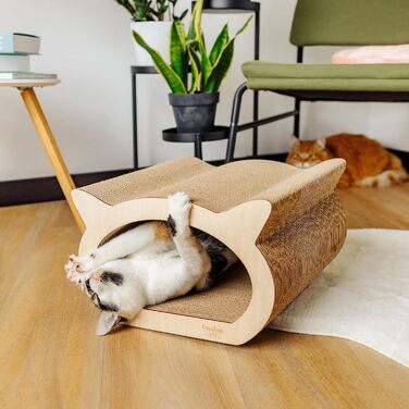 Котяче дряпальня | Дряпка з посиленої картонної конструкції | Натуральні дряпальні дошки | Міцні меблі для котів | 2в1 Дряпка-будиночок для котів | Якісний картон | Великий розмір (37 x 36 x 37 см, у формі кота)