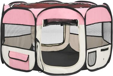 Тідярд Розкладний вольєр для цуценят з переносною сумкою, рожевий, 110x110x58 см