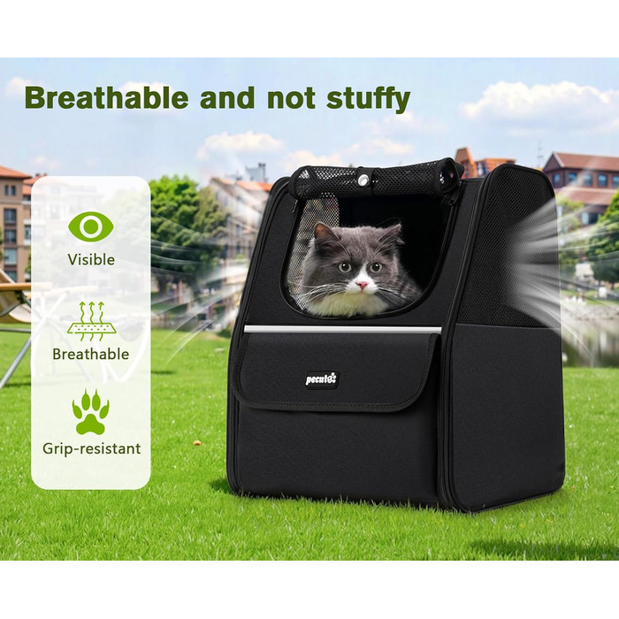 Рюкзак для кота Pecute з сітчастим вікном, чорний, до 6 кг