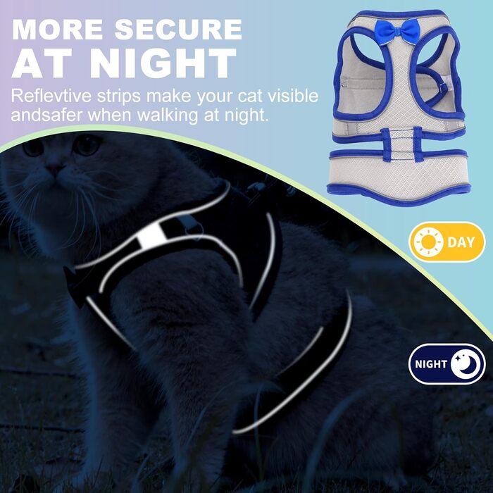 Шлейка для котів та маленьких собак, кроликів: легка, дихаюча, з м'якої сітки, чорна (S, блакитна)