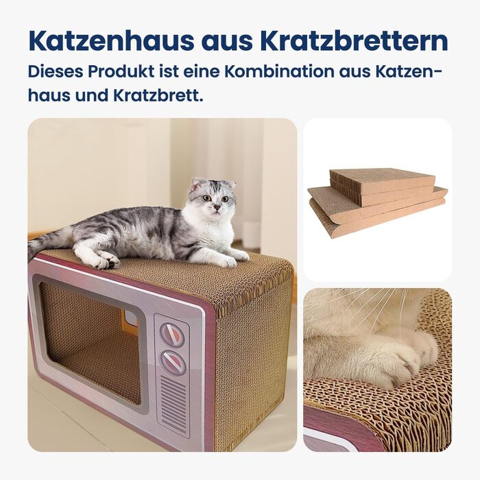 Кігтеточка-будиночок для котів Heikoeco® 2-в-1, форма телевізора, з ігровою поверхнею, з якісного картону, захист від подряпин