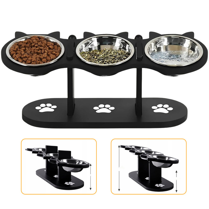 Дерев'яна стійка для годування тварин з 3 сталевими мисками