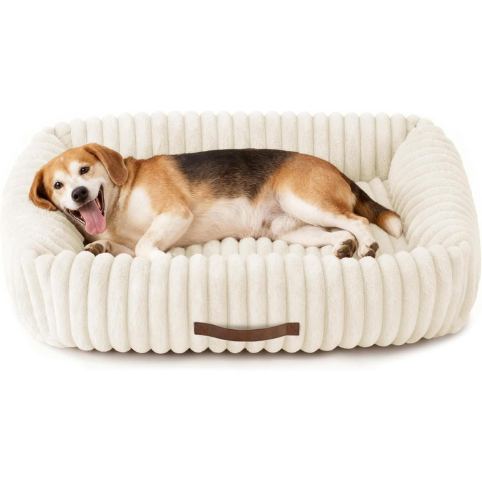 Ортопедичний лежак для собак великих порід, лежанка для собак, з м'якою подушкою для шиї, знімний та пральний килимок, лежанка-софа для собак з ручками (109*76*20 см), бежевий