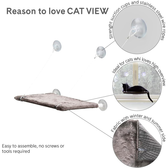 Підвіконна лежанка-гамак для котів Cat View з кріпленням на вікно