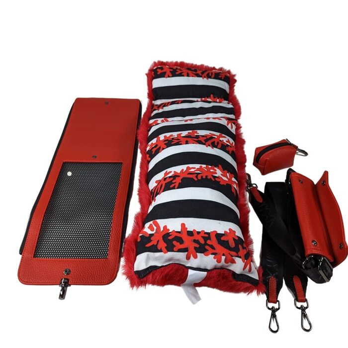 Сумка-переноска для собак MYXA Classi з знімною сіткою на даху та зовнішньою кишенею (Квітковий принт, червоний)