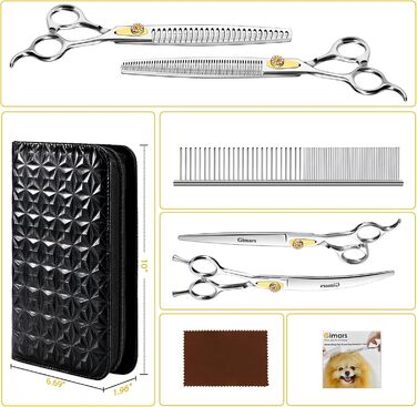 Професійна доглядацька ножиця для собак Gimars 8 дюймів (20.3 см) з нержавіючої сталі 440C, 6-в-1, ергономічна, для собак та котів, золота