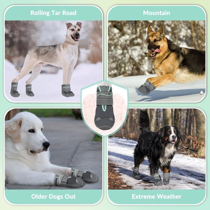 Чоботи для собак SlowTon, захист лап, 4 шт. Дихаючі собачі чоботи для активного відпочинку на вулиці з неслизькою підошвою, регульованою застібкою-липучкою, відбиваючими елементами. Підходять для собак маленьких, середніх та великих порід. Колір: Чорний. 