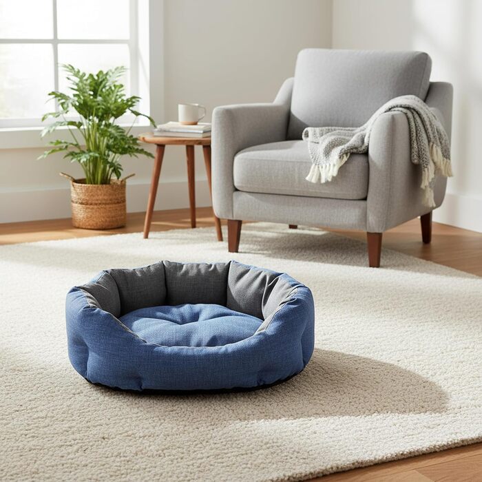 Кругле ліжко для собак та котів Baroni Home, розмір L, 50x65 см, м'яке, зручне, сіре та блакитне, для дому