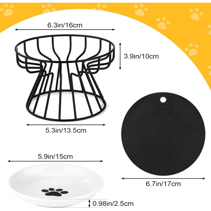 Підвищені миски для котів 2 шт. з підставки, керамічні миски для корму та води, чорні