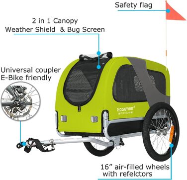 DOGGYHUT® Преміум велосипедний причіп для собак середнього розміру (до 23 кг), складаний, зелений