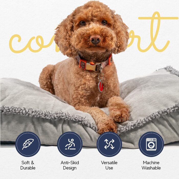 Крісло-ліжко для собак Маленьке, ультрам'яке, плюшеве, тепле. Зручна та затишна лежанка для домашніх тварин. Легка у догляді, знімний чохол, сірий колір (71 x 48 x 8 см)