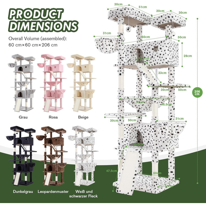 Кігтеточка MUTICOR велика, 206 см, багатоярусна, для великих котів, з лежаком-гамаком, широка база (білий та чорний)