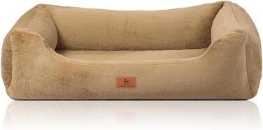 Ортопедичне собаче ліжко Knuffelwuff з штучним хутром кролика, розмір M-L, 85 x 63 см, коричневе. Знімний, пральний чохол. Підходить для собак великих, середніх та маленьких порід. Розміри: 85 x 63 x 23 см.