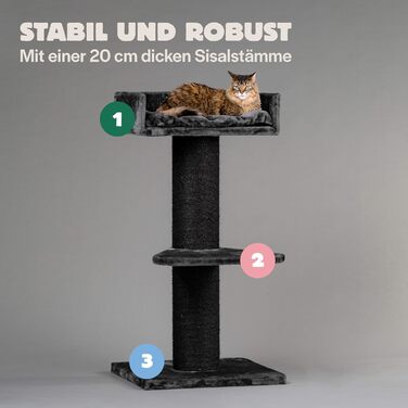 Дряпка для великих котів RHRQuality Maine Coon Lounge Blackline, темно-сіра, з товстими 20 см стовпами з сизалю