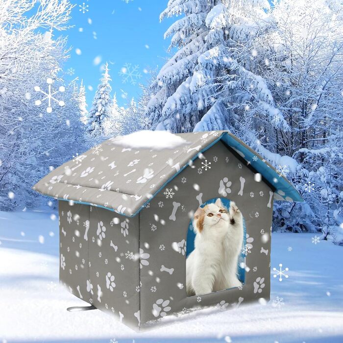 Будинок для котів Vinnypet на вулицю: зимостійкий, водонепроникний, з килимком, 40x38x35 см (L:45x43x40 см, сірий)