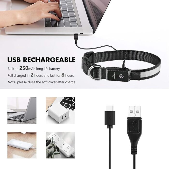 Світлодіодне нашийник для собак Masbrill, водонепроникний, з 3 режимами світіння, чорний, розмір S