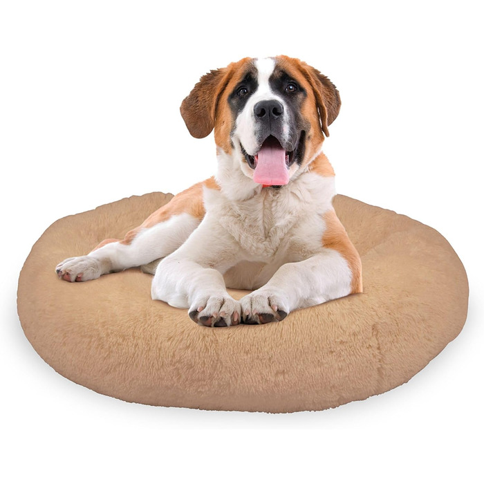 Лежак для собак Mediashop Peaceful Pooch XL 109 см, бежевий, плюш, знімний і водовідштовхувальний чохол, антиковзкий, ортопедичний, для великих собак
