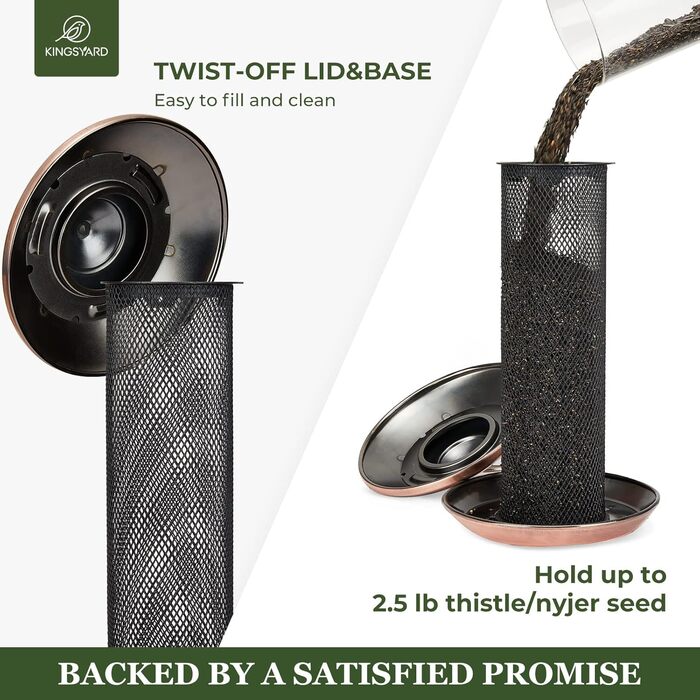 Автомат для годування птахів Kingsyard Distelfinken з нержавіючої сталі, годівниця для насіння Niger/Stieglitz, 2,5 lb (1,1 кг), великий об'єм (античне мідь)