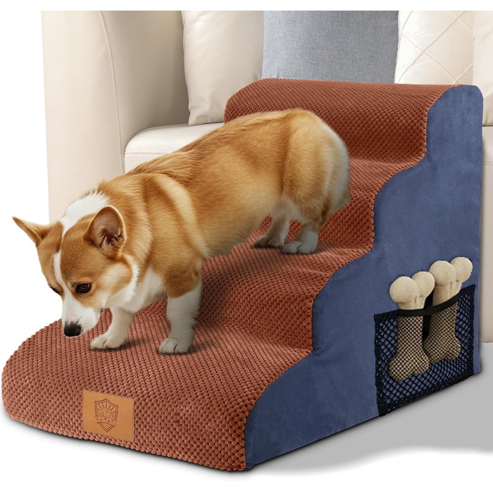 Сходинки для собак та котів: 4-ступенева переносна драбинка з високощільних матеріалів, коричнева