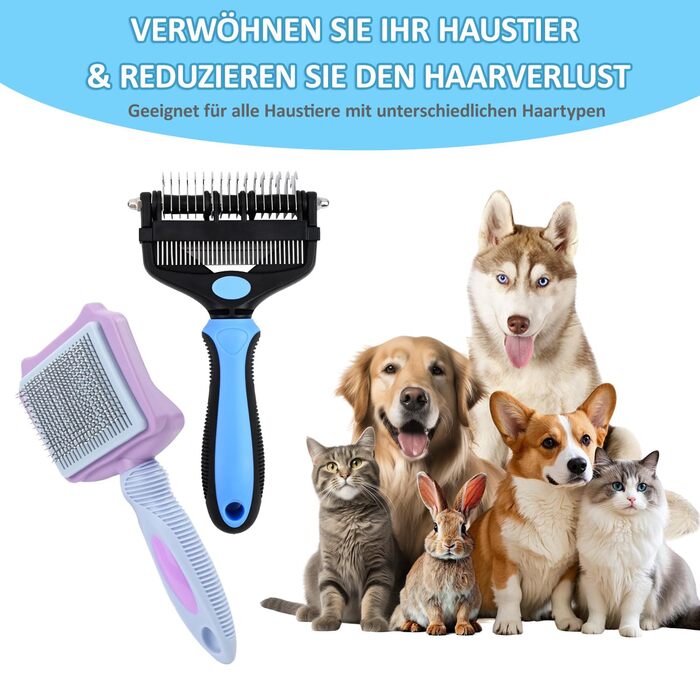 Набір гребінців для котів та собак 3 в 1, для видалення підшерстка, шерсті та розплутування, з масажною насадкою, підходить для довгошерстих та короткошерстих тварин