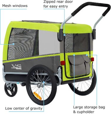 Візок для собак Tiggo VS Pets 2-в-1: візок та велосипедний причіп, великий, 270 л, до 35 кг, зелений