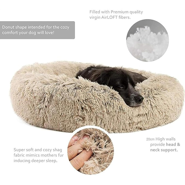 Кругле ліжко для собак та котів, велике м'яке гніздо-пончик для собак, корзина для собак з плюшу, ліжко для собак, яке можна прати, для великих та маленьких собак, котів та домашніх тварин (діаметр 80 см, Tie-Dye Райдуга), діаметр 80 см Tie-Dye Райдуга