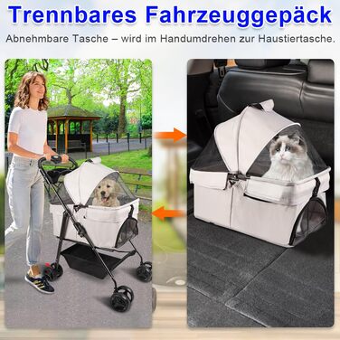 Візок для собак середніх порід, 25 кг, 4-колісний візок для собак та котів, складаний, для подорожей, сірий (50 x 65 x 99 см)