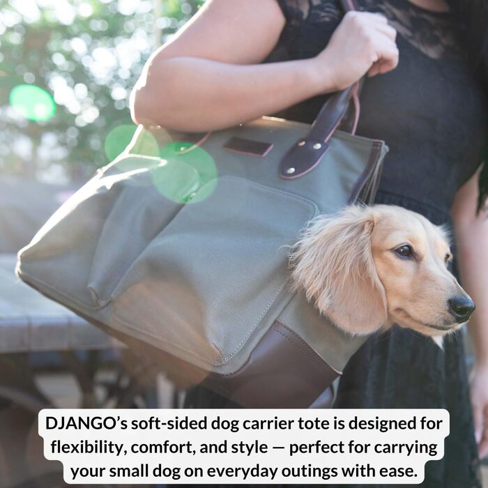 Сумка-переноска для собак DJANGO - велика, оливковий, waxed canvas та шкіра. Безпечний поводок-кріплення та кишені на блискавці