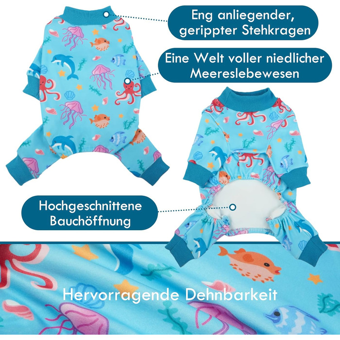 Піжама для собак, трикотажна, цільнотіла, для великих собак, тепла, блакитна - XL