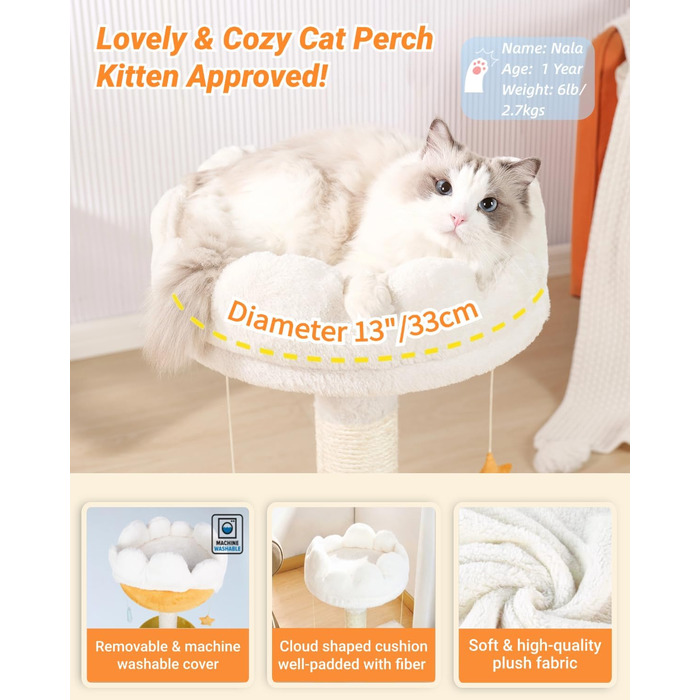 Котячий комплекс Happi N Pets 56 см – когтеточка з ліжком, платформою, натуральний сизаль, підвісні іграшки, стійкий котячий будиночок